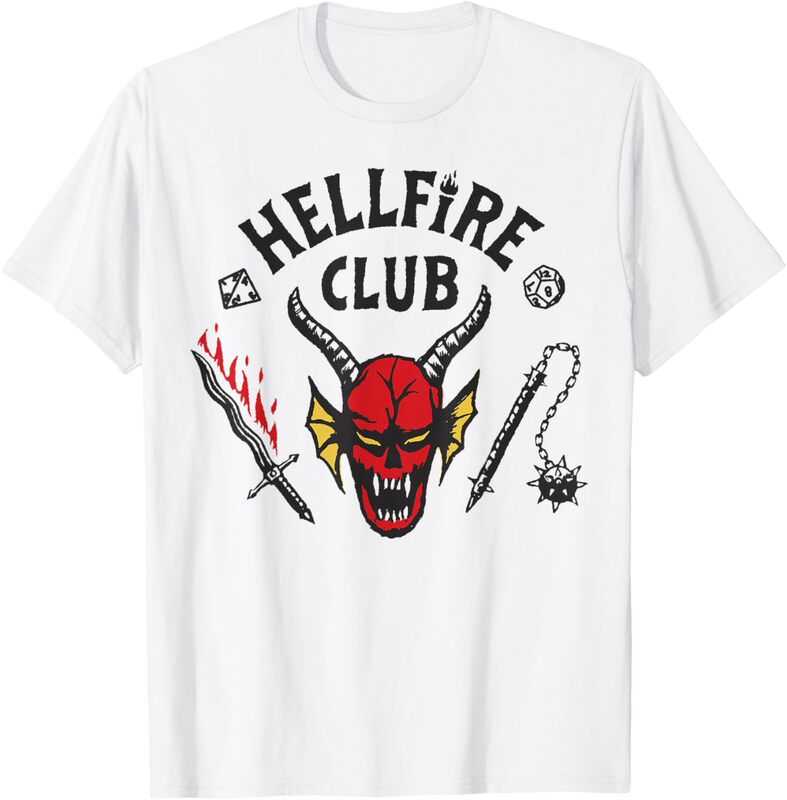 Stranger Things 5 Hellfire Club Logo T-Shirt, White T-Shirt