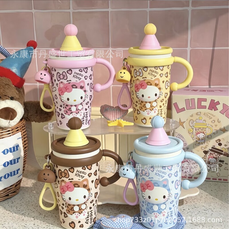 New Kt Cat Cartoon Thermos Cup for Women, High-Looking Student Ice Cup with Straw, Large Capacity, Handle and Strap, Drinking Cup New Kt Cat Cartoon Thermos Cup for Women, High-Looking Student Ice Cup with Straw, Large Capacity, Handle and Strap, Drinking Cup