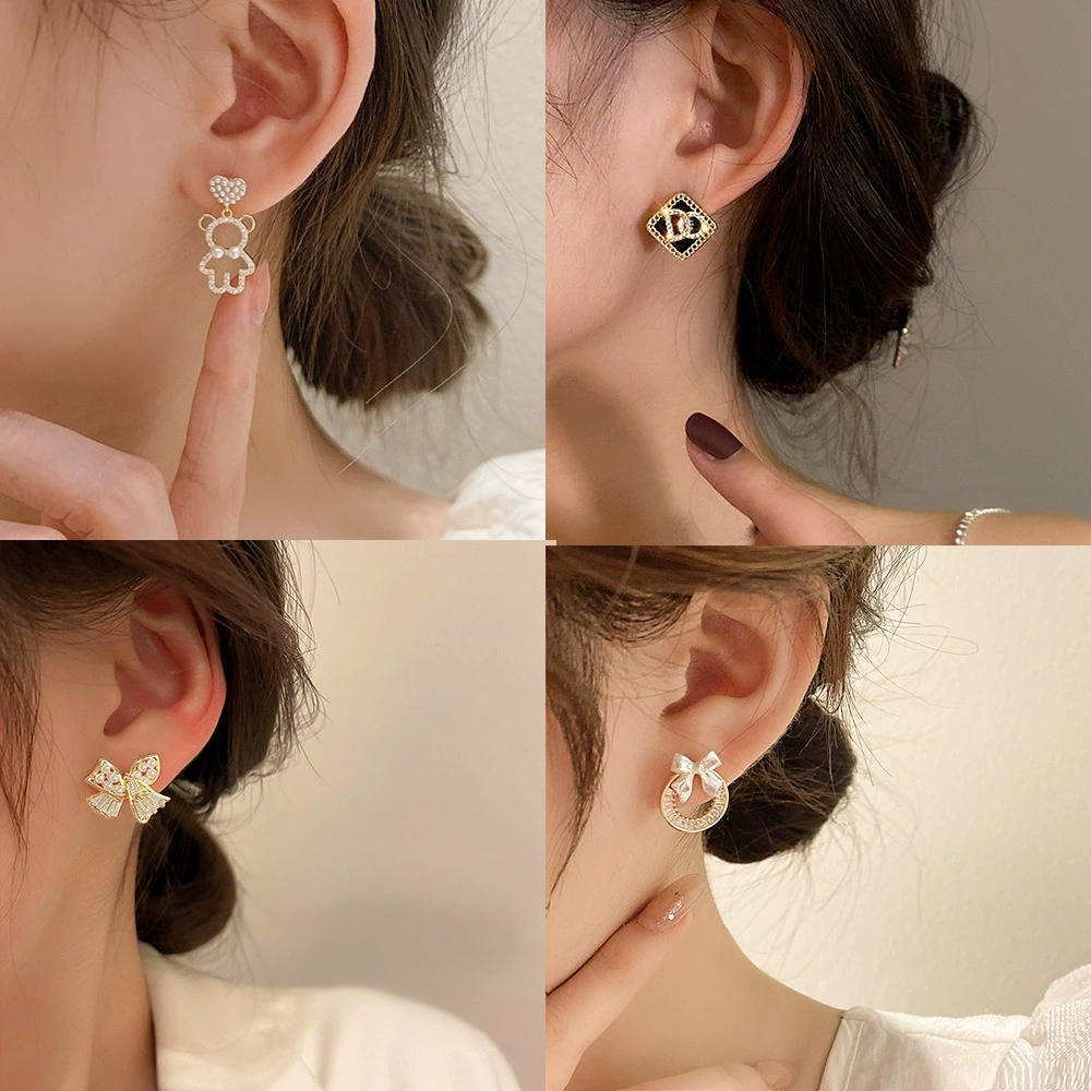Серебряные серьги 925 пробы, жемчужные вставки, легкая роскошь европейский стиль, легкие