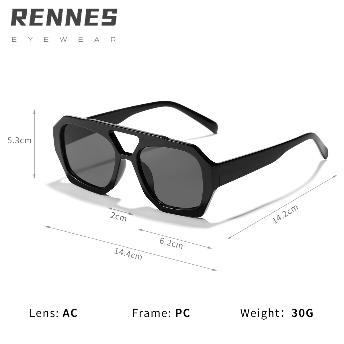 Nuevas gafas de sol de estilo europeo y americano de Raine, gafas de sol de moda con doble puente y montura grande para mujer, gafas de sol de protección solar transfronterizas.