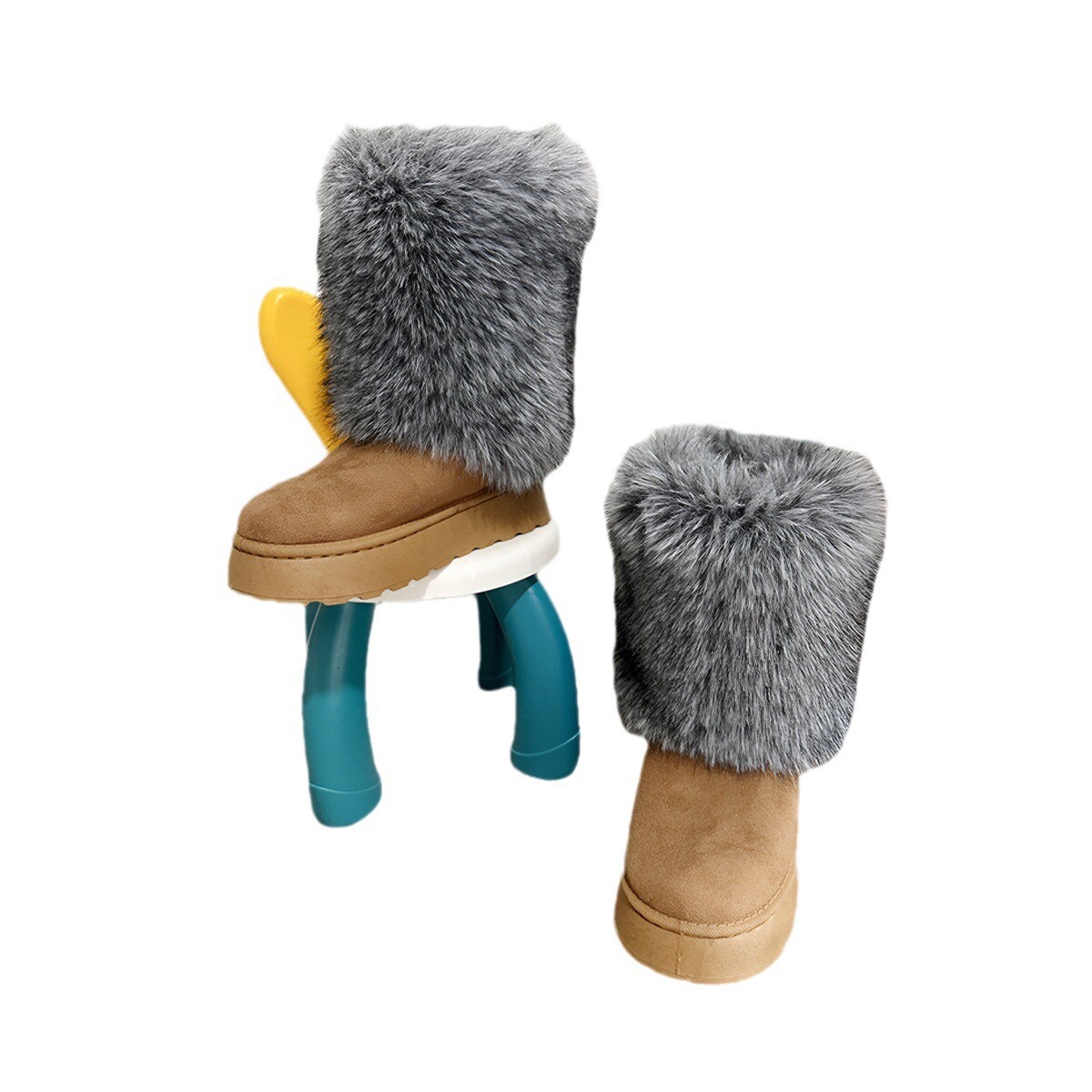 2024 botas de lana de tacones altos, zapatos de invierno para mujeres, botas de nieve de lana de alto perfil