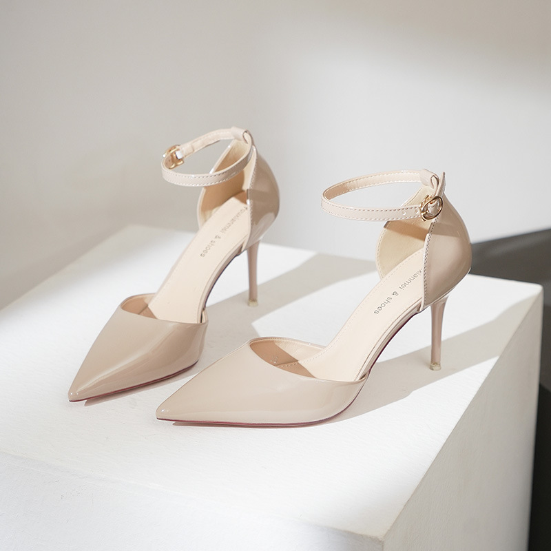 Qianluhui Soft Matte Mirror Patent Leather Hollow Strap High Heel Sandals Executive Secretary White-collar Office Shoes