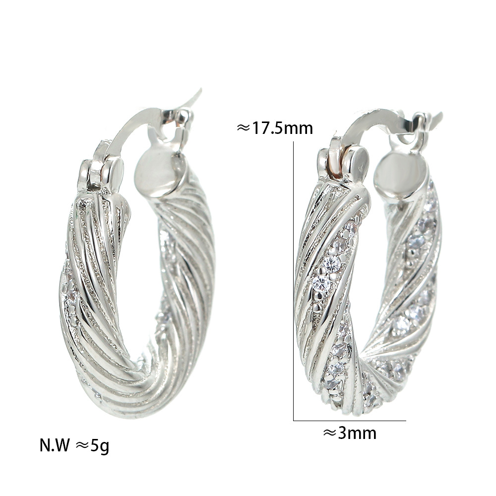 Copper Material Geometric Pattern Korean Version Of New Full Diamond Circle Copper Earrings