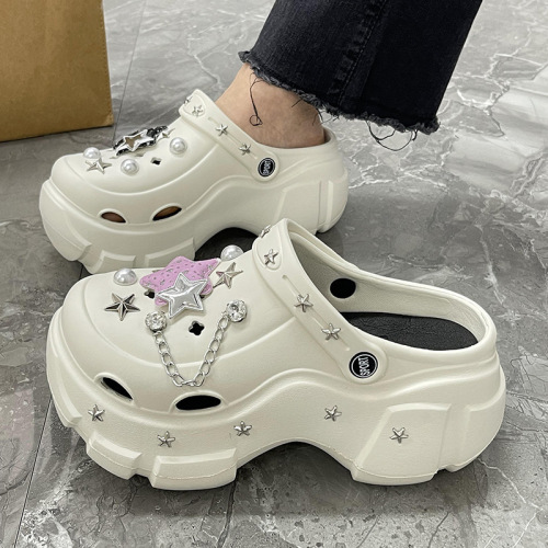 Thick-soled holey shoes for women, summer outerwear, new anti-slip two-way sandals, padded heightening soles, beach head covering, semi-slippers