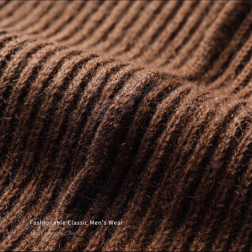 Suéter de lana hombre de media altura con cremallera collar suéter de invierno Jacquard cálido suéter de punto casual juvenil