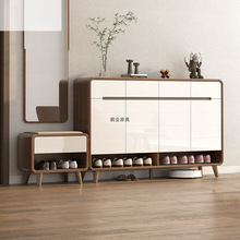 新中式鞋柜鞋架实木框架门口家用鞋柜可调节靠墙柜收纳鞋柜小户型