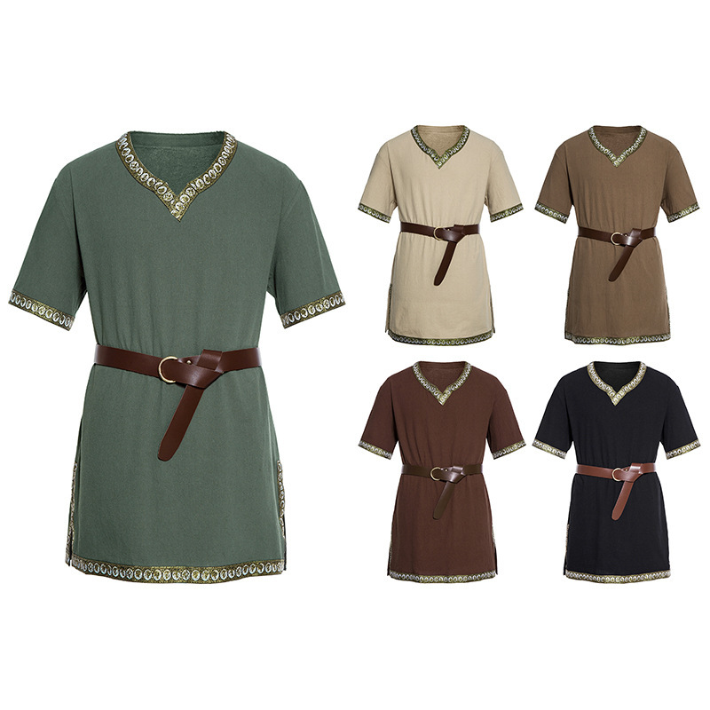 Men's Cutout Medieval Costume Halloween Renaissance Knight Pirate Vintage Warrior Shirt B18