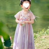 Летнее платье Hanfu для девочек, новинка 2025 года, фиолетовое платье в китайском стиле, сказочный костюм Ruqun для девочек, древний костюм, костюм Тан.