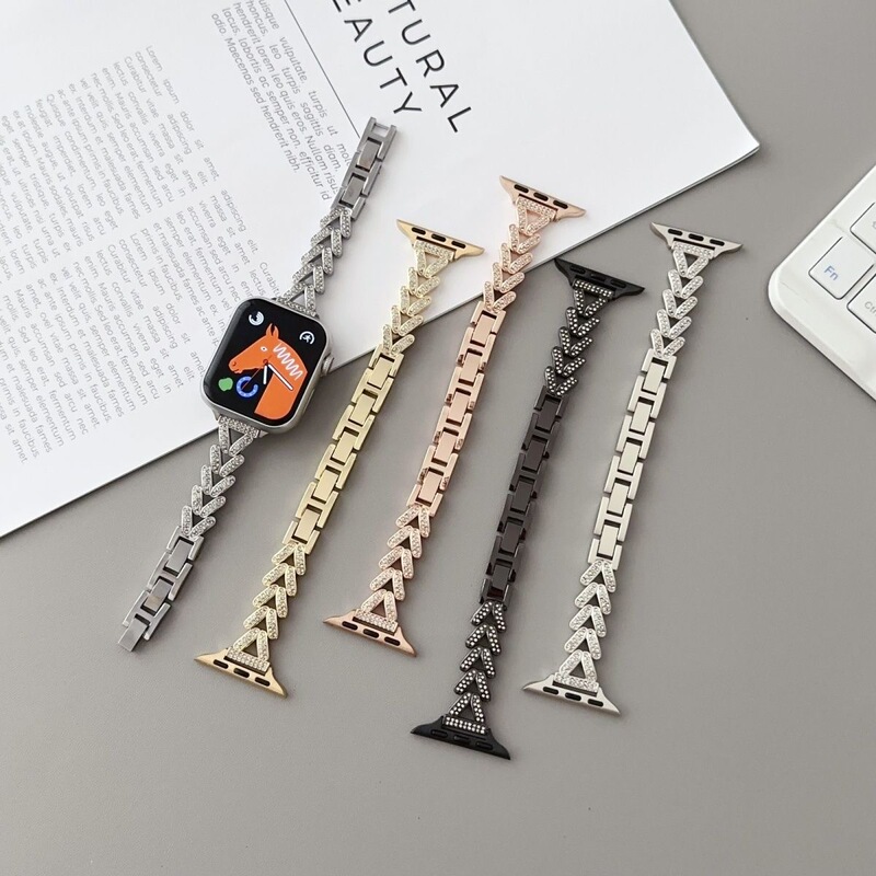 Manufacturer Wholesale V-Shaped Diamond-Encrusted Watch Strap Suitable for iWatch Apple Watch Xiaomi 8/910 Huawei Series Watch Straps