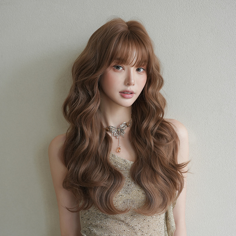 Cross-Border Autumn and Winter New Wig for Women with Long Curly Hair, Chemical Fiber Artificial Full Headband, Wavy Curls, High Temperature Silk Internet Celebrity Hair