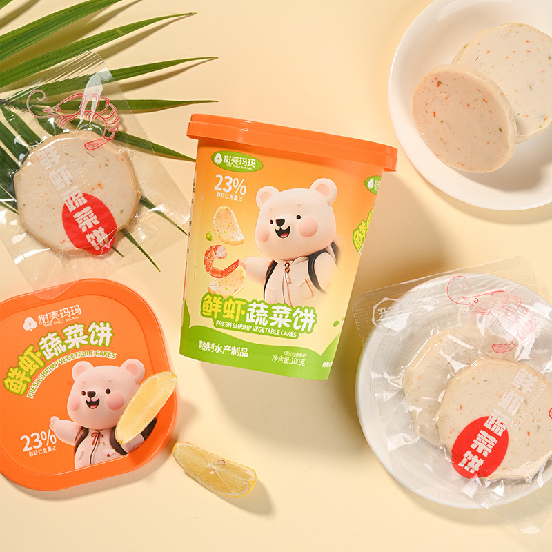 树壳玛玛鳕鱼饼100g鲜虾蔬菜饼午餐肉海味产品网红休闲零食批发