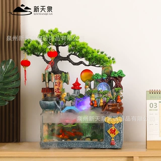 新天泉创意招财流水鱼缸风水轮循环水客厅茶桌加湿摆件开业乔迁礼