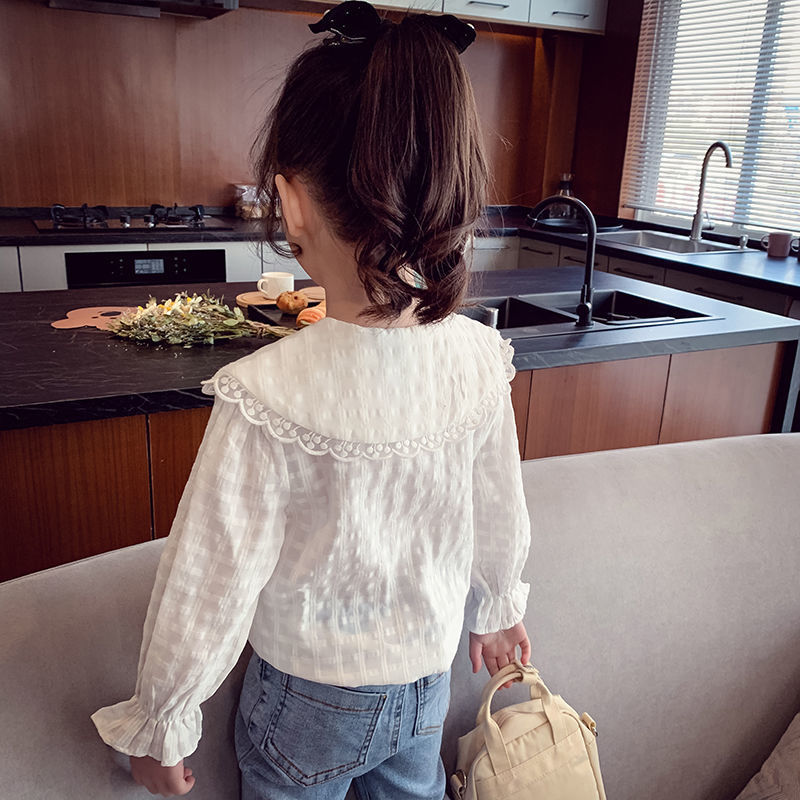 Camisa de Otoño de las niñas camisa de tocar fondo para niños camisa blanca collar de muñeca dulce superior de moda estilo occidental ropa de bebé
