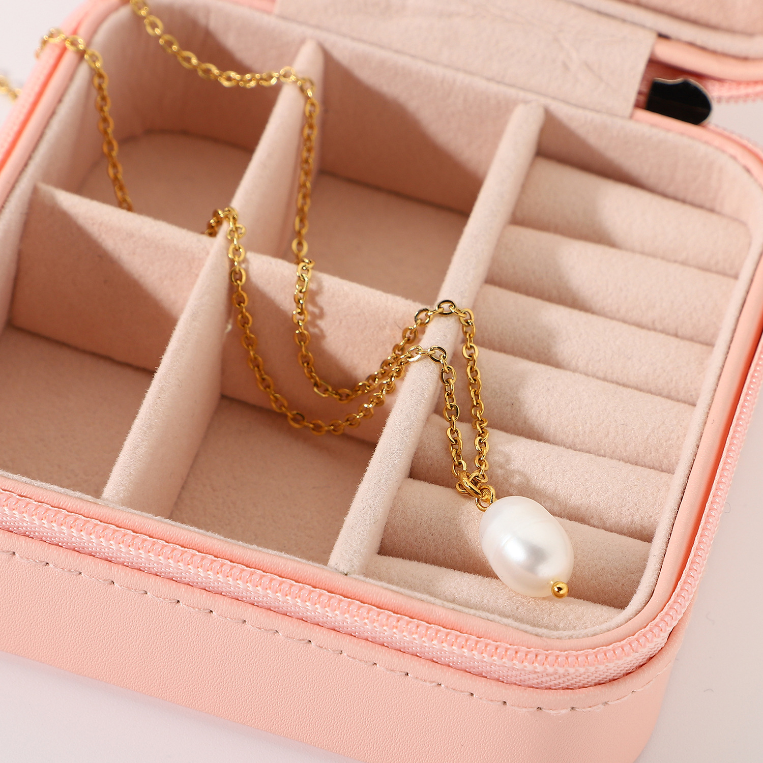 18k Mode Einzelne Perle Edelstahlkette Halskette Großhandel Nihaojewelry display picture 3