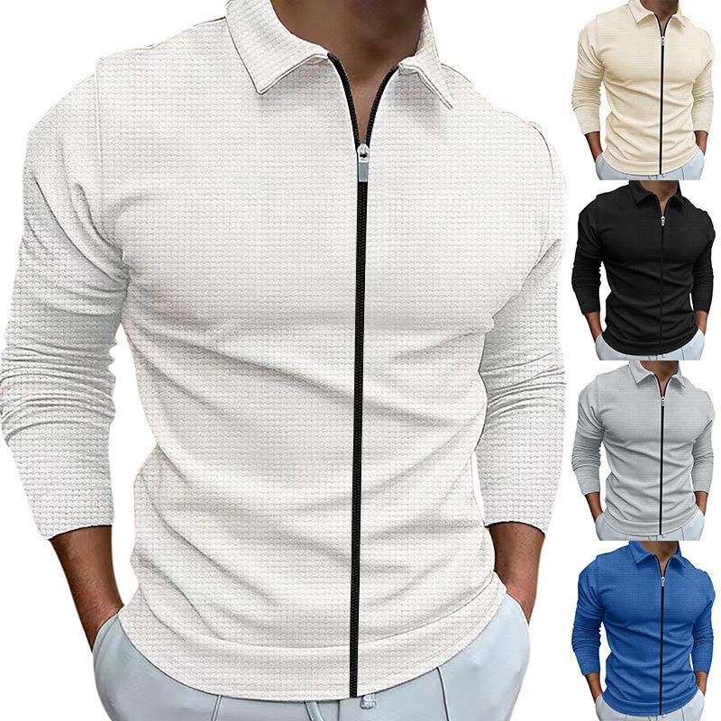 2023 New Waffle Jacket Men's Lapel Jacket Young and Middle-aged Fashionable Men's Outdoor Sports Style Top
