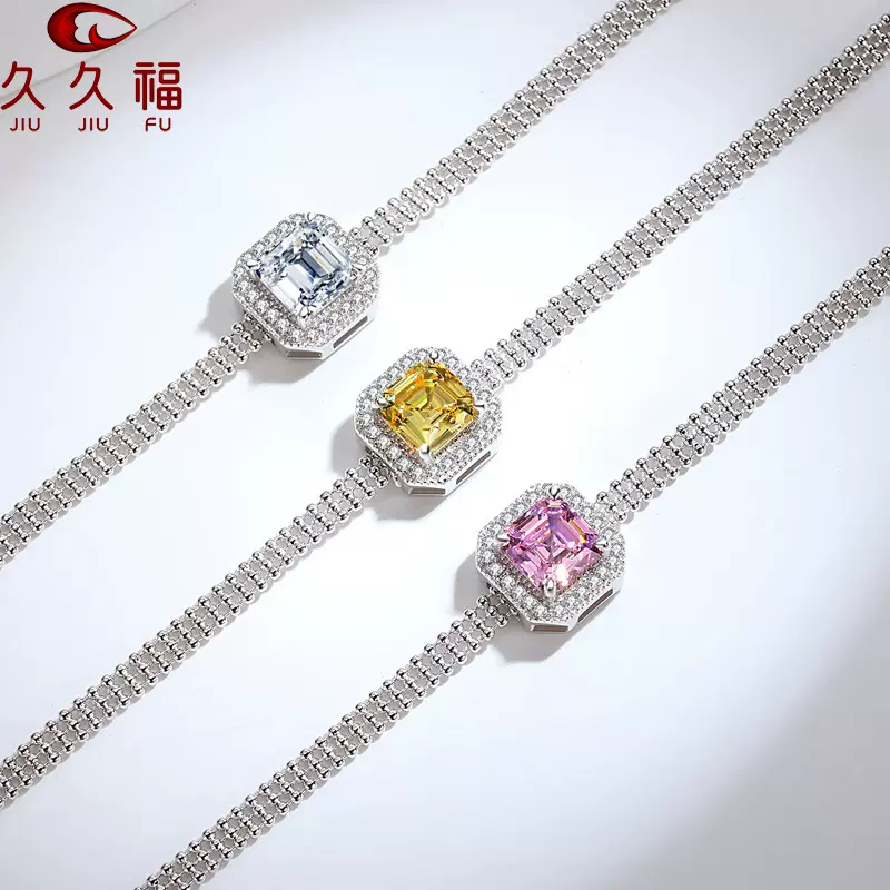 925银手链女 新款欧美彩宝阿斯切方形手链 时尚粉钻异形手链 批发