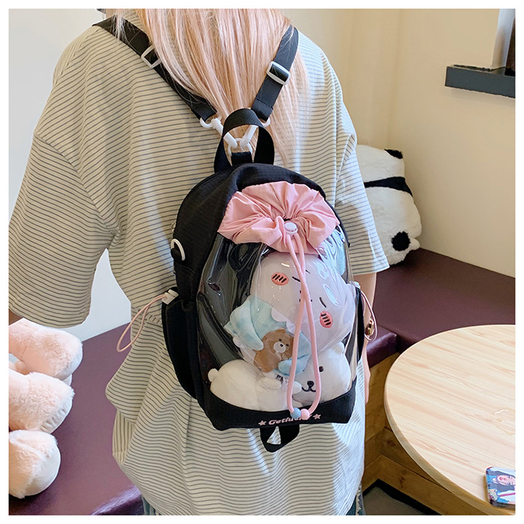 2025 new dual-shoulder backpack women large capacity cartoon transparent spring summer jelly bag student class backpack pain bag