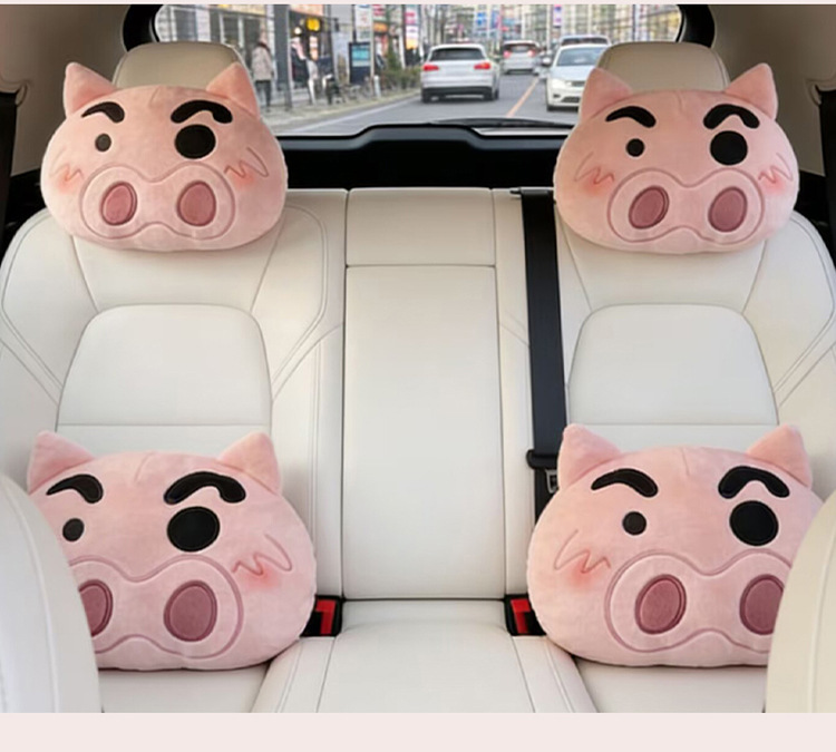 2026 New Cartoon Piggy Coarse Linen Car Seat Cushion, Universal for All Seasons, Multi-Piece Set for Single Seat, Original Factory Direct Shipment