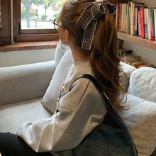 韩系黑白格蝴蝶结发夹女2025新款高端后脑勺盘发香蕉夹子发卡头饰