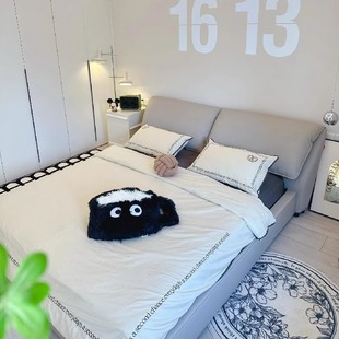 Modern Minimalist Double Bed Master Bedroom Large Bed Cream Style Wabi-Sabi Style Minimalist Elephant Ear Leather Bed Internet Celebrity Light Luxury