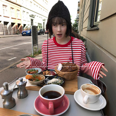MONA 条纹印花oversize慵懒宽松休闲t恤女小个子 2025夏秋季新款