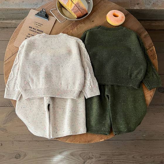 Spring Korean style boys and girls baby 2024 new all-match sweater knitted pullover top spring and autumn middle pants suit