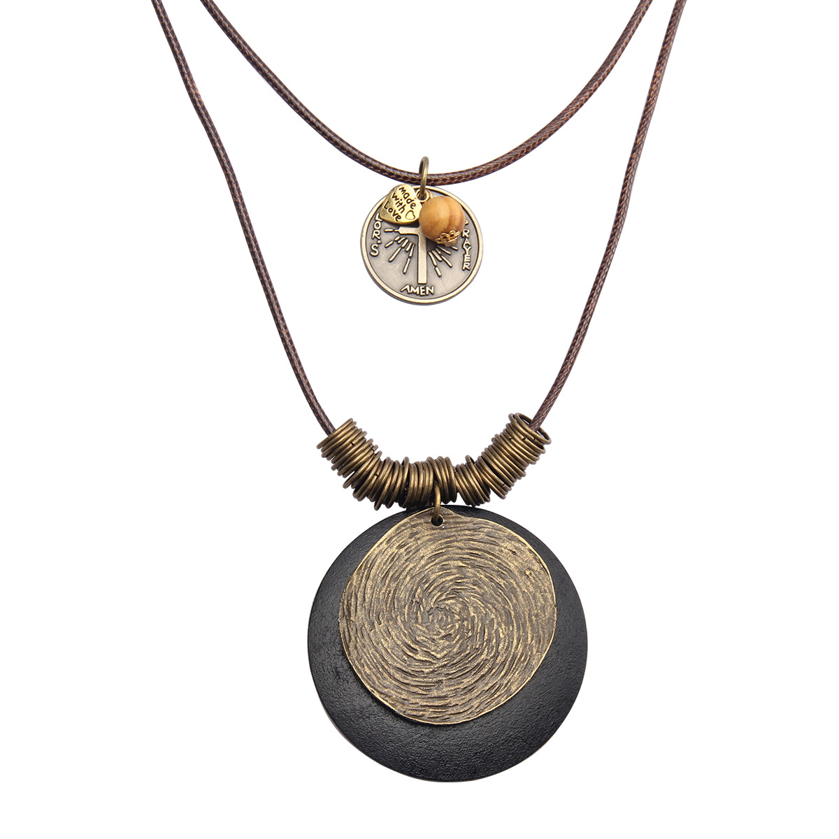 Collar largo de cera multinivel estilo étnico con accesorios de madera para mujer, regalo de cumpleaños, mayorista