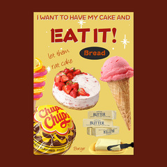 美式復古ins甜品海報 臥室牆面裝飾畫芯拍照背景90s氛圍感美食圖