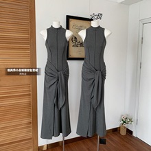设计气质高级灰莫代尔背心连衣裙修身假两件包臀辣妹长裙