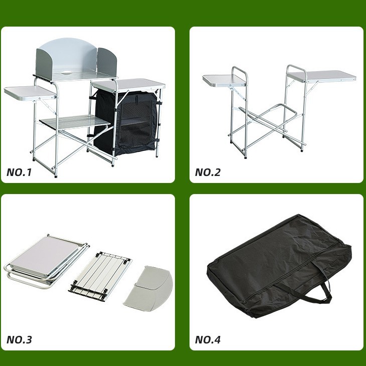 Fabricantes portátiles fáciles de instalar mesa de cocina de aleación de aluminio cocina móvil acampamiento al aire libre mesa de picnic plegable