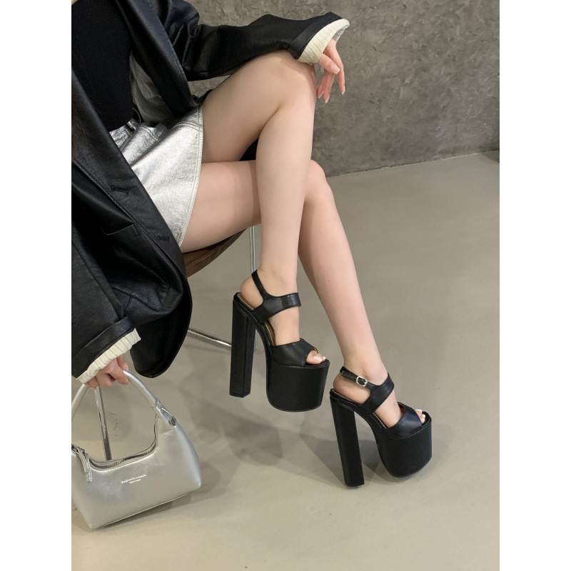 2026 European and American Spring and Summer New Fashion Chunky Heel Women's Sandals Sky-High Sexy High Heels 18cm