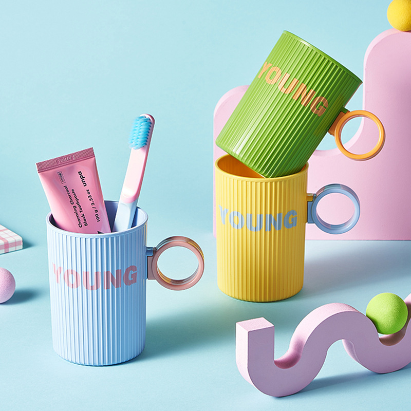 Gobelet à brosse à dents coloré Dopamine Colorblocking, Gobelet rayé pour enfants et couples parents-enfants._voghion.com