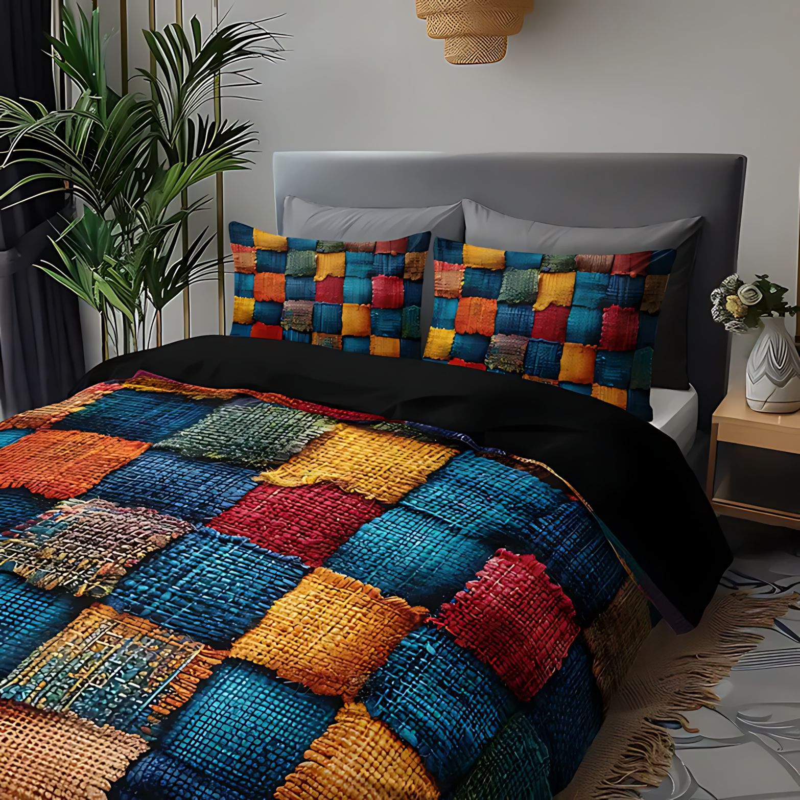 TEMU / JIT floral color mosaico transfronterizo HD impresión digital quilt set fuente de fábrica puede ser fijado