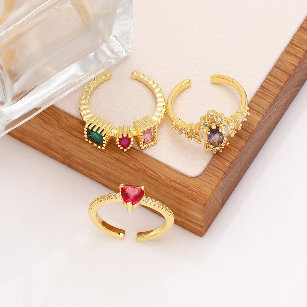 Fashion Heart Shape Copper Open Ring Plating Inlay Zircon Copper Rings
