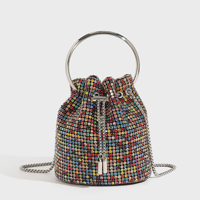 Women's Rhinestone Shoulder Bag Versatile Mini Bucket Handbag_voghion.com