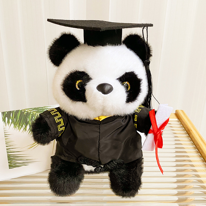 Muñeca de graduación con gorra de doctorado, uniforme, panda, regalo universitario, logo personalizado