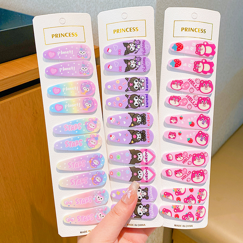 Clip de cabello auténtico para niños, clip de cabello rotos para chicas, clip de cabello no dañado, tarjeta de cabello de fresa, cartón de dibujos animados, clip de cabello lateral para bebés.