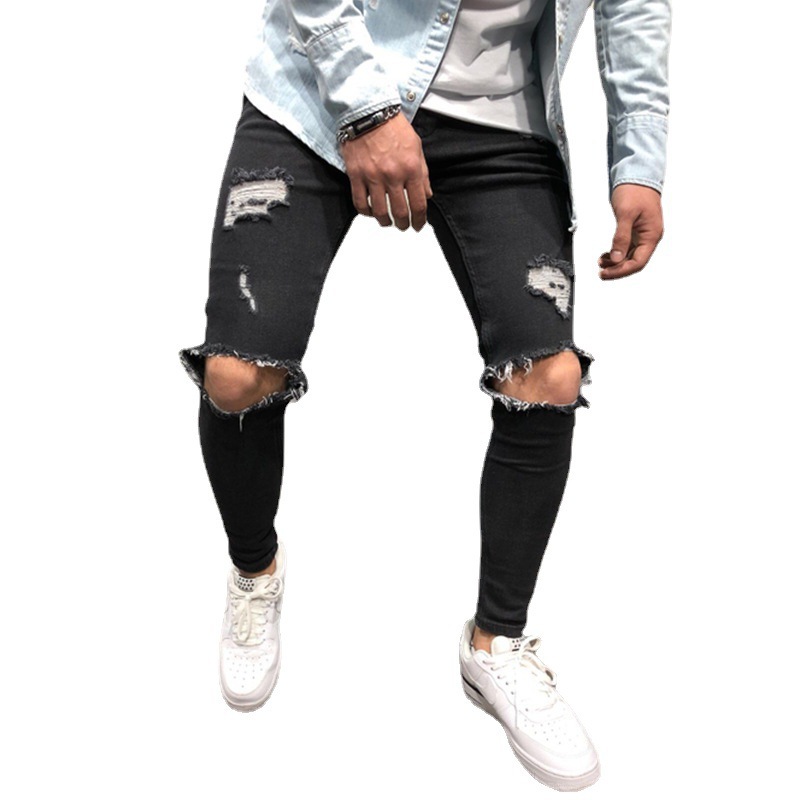Jeans Ajustados Con Roturas para Hombre de Mezclilla con Elastano, Ligeramente Elástico image 6