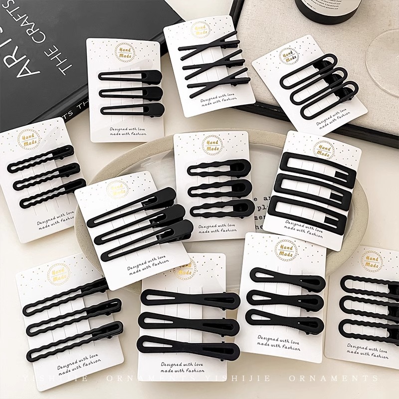 Youyou 2025 nueva horquilla negra, flequillo, clip de cabello roto en la frente, tocado lateral, pico de pato, palabra simple