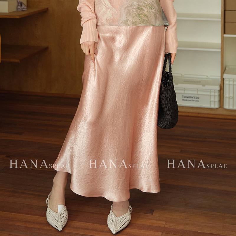 HANNA 含那缎面醋酸垂感半身裙女夏季新款高腰显瘦包臀鱼尾裙7259