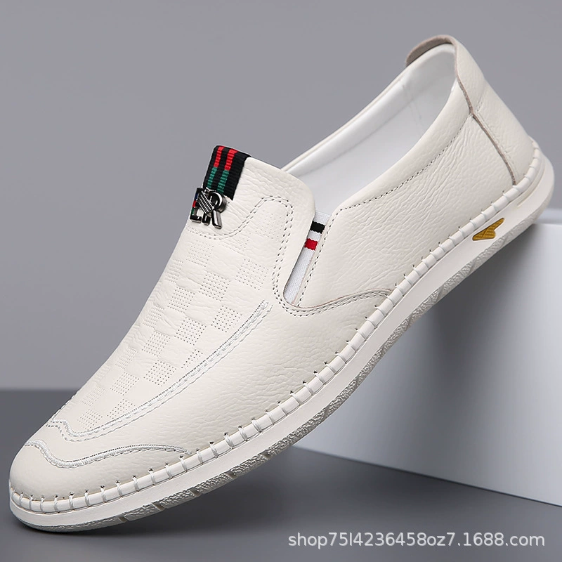 Shilode Breathable Leather Casual Slip-On Shoes for Leisure – Summer Cowhide, White/Black/Yellow