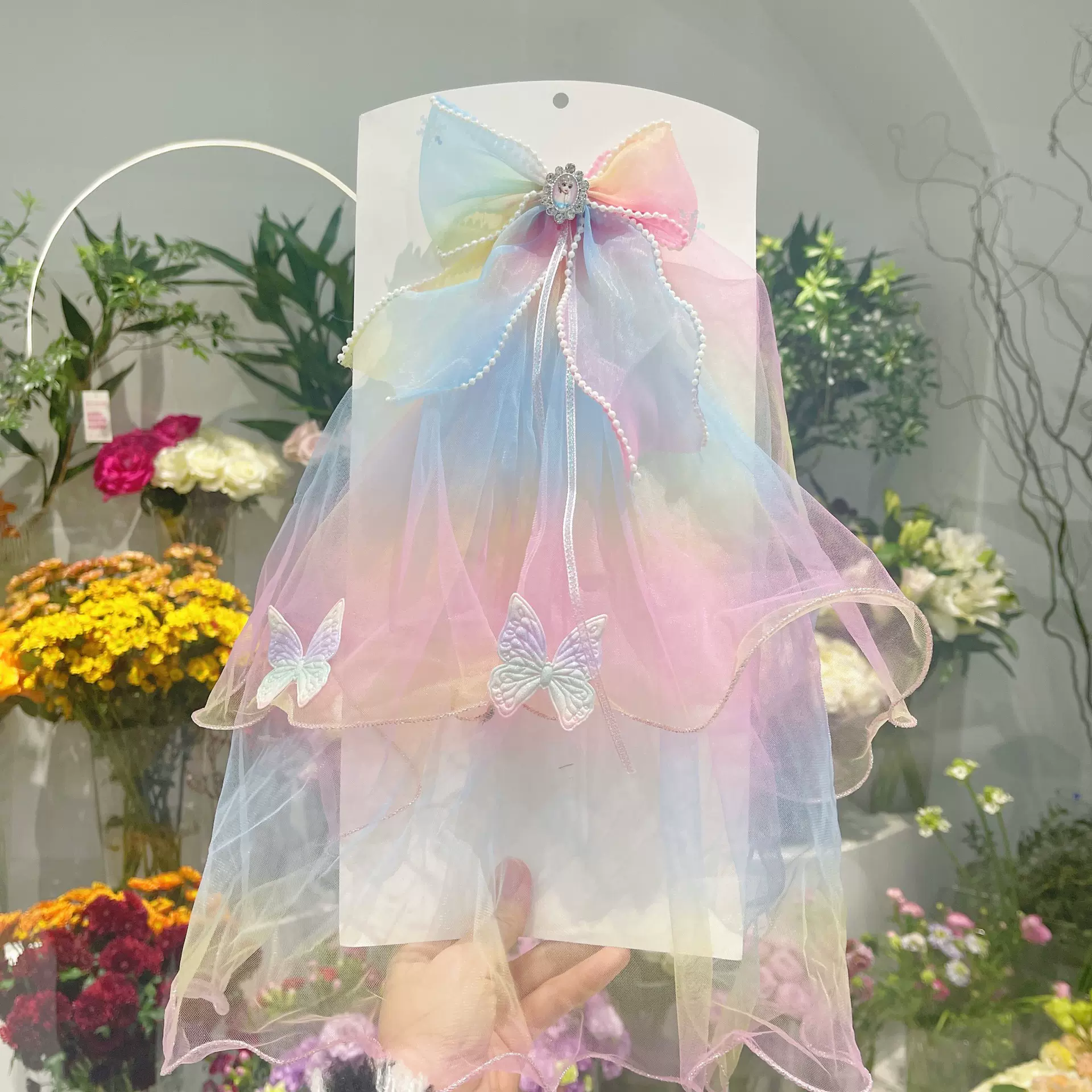 冰雪奇缘艾莎公主蝴蝶结超仙头纱儿童发夹精致可爱手工女儿童发饰