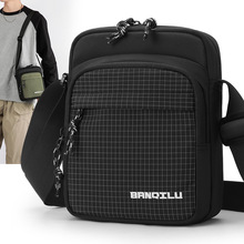 潮流斜跨单肩小包包男新款时尚格子帆布单肩包轻便精致斜挎小方包