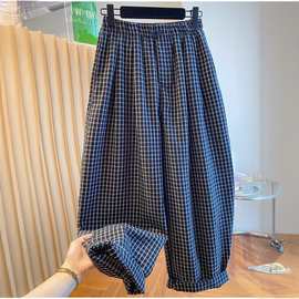 格子哈伦裤女夏薄款2025新款宽松休闲百搭阔腿裤九分气球裤