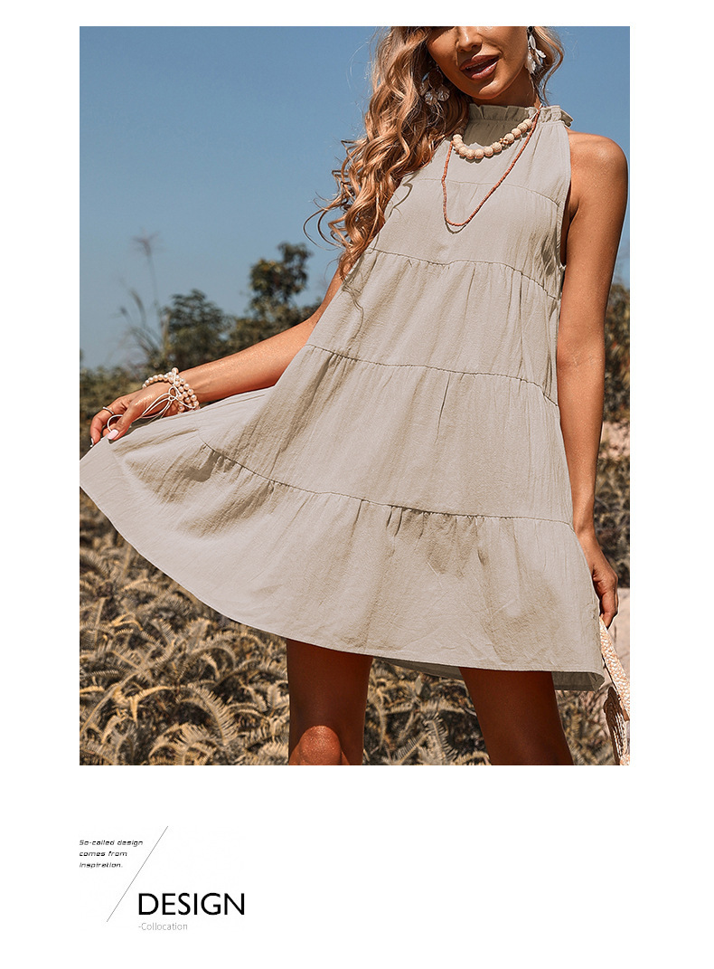 Abito casual donna linea ad a in cotone e lino con allacciatura_voghion.com