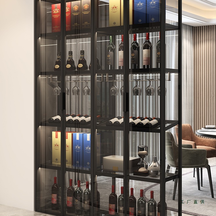 All-Aluminum New Glass Wine Cabinet Customized Simple Red Wine Cabinet Living Room Home Dining Side Cabinet Display Cabinet Customized Storage