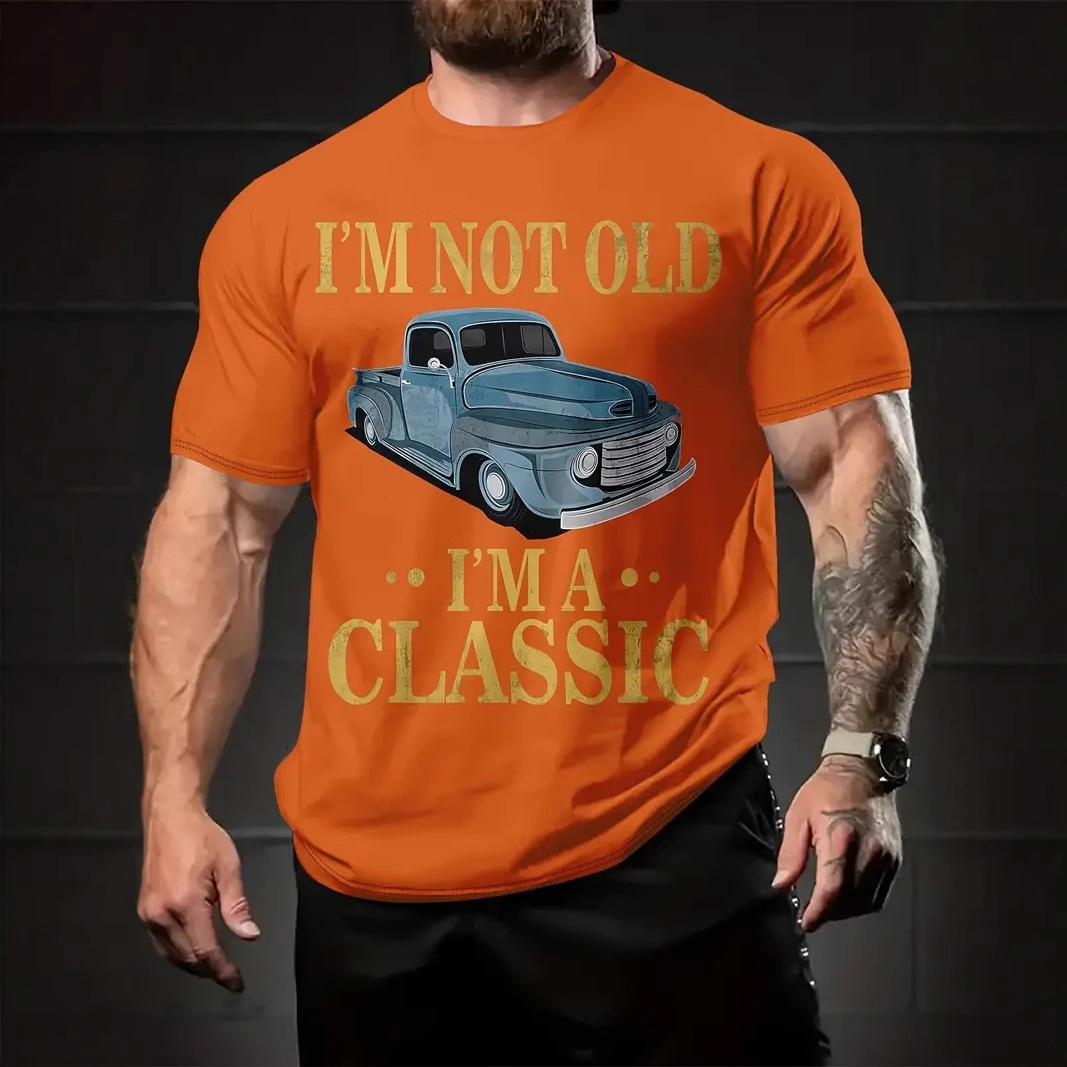 Venta caliente transfronteriza europea y americana, eslogan divertido, estampado en 3D, camiseta de cuello redondo de manga corta suelta de verano para hombres