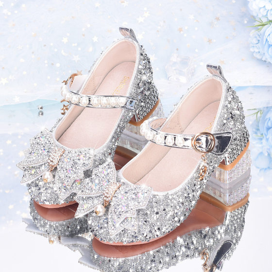 Children's High Heels New Princess Shoes Little Girl Crystal Shoes Student Chorus Performance Shoes Girls Shoes