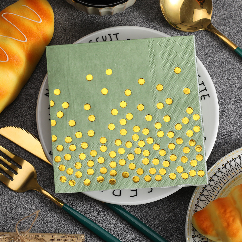 Amazon Hot Sale Disposable Party Paper Square Gold Dot Colorful Napkin Decorative Supplies Bronzing Paper Towel