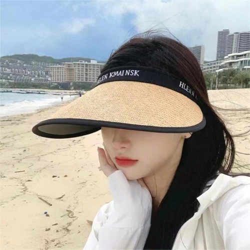  new summer vinyl sunscreen hat for women's anti-ultraviolet face sunshade hat with large eaves and hollow top hat straw hat